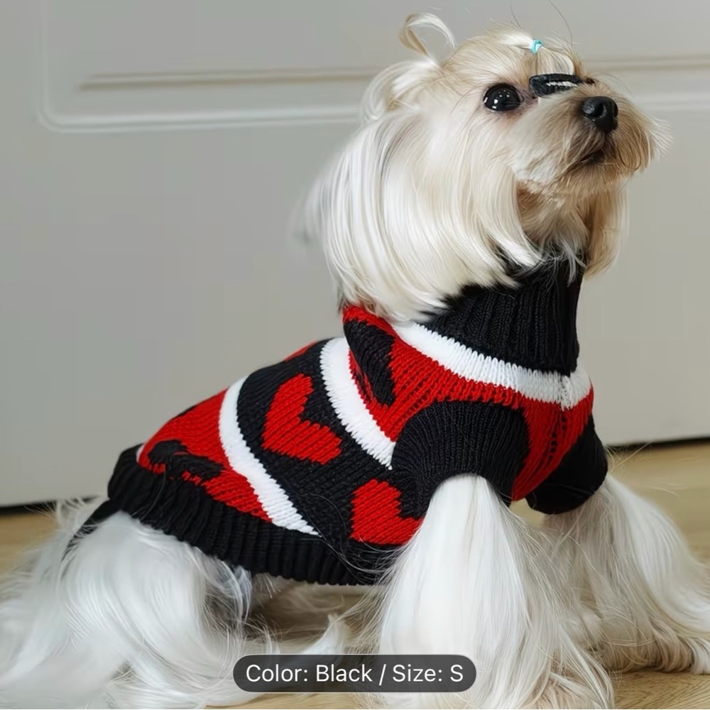 🥳 2 for $15 🥳 Red and Black Cable-Knitted Heart Club Spade Dog or Cat Sweater - Picture 6 of 11